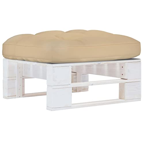 Outdoor Ottoman Pallet Stool White - Weatherproof Treated Pine Wood Garden Footrest with Cushion, Rustic Patio Furniture for Terrace, Lounge & Living Room, Modular Design as Coffee Table or Seat von WDGJJFECNMUEHI
