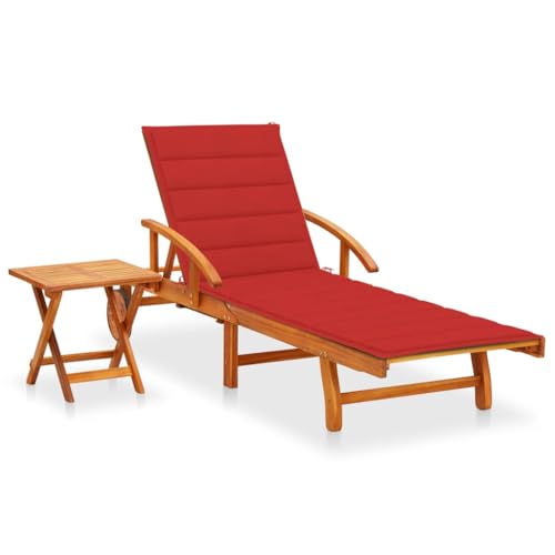 Solid Acacia Wood Sun Lounger with Adjustable Backrest, Extendable Table & Comfortable Cushion Perfect for Garden, Terrace, Poolside Relaxation - Foldable Design with Wheels for Easy Movement von WDGJJFECNMUEHI