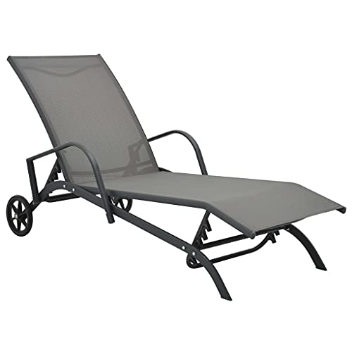 Sonnenliege Stahl und Textilene Outdoor Lounger with Adjustable Backrest, Powder-Coated Steel Frame, Waterproof Textilene Fabric, 2 Wheels for Easy Moving, for Garden Pool Patio 200x58x32cm Gray von WDGJJFECNMUEHI