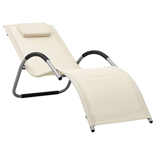 Sonnenliege Textilene Outdoor Lounge Chair with Removable Cushion, Weather-Resistant Aluminum Frame, Cream and Gray Patio Beach Sunbed for Garden Poolside Relaxation, 159 x 62 x 67 cm von WDGJJFECNMUEHI