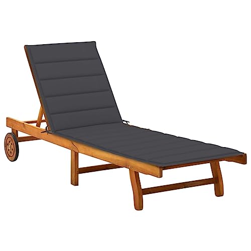 Sonnenliege mit Auflage Akazie Massivholz - Gartenliege mit verstellbarer Rückenlehne Fußstütze, bequeme Relaxliege für Pool, Terrasse, Balkon, inkl. Ablage & 2 Rädern, anthrazit Polster, max. 110 kg von WDGJJFECNMUEHI