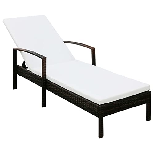 Sonnenliege mit Auflage PE Rattan Braun, Verstellbare Liege mit Polster für Garten und Camping, Outdoor Relax Liegestuhl mit 4-Position Rückenlehne, Wetterfest & Langlebig von WDGJJFECNMUEHI