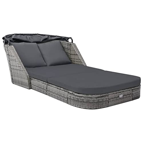 Sonnenliege mit Dach PE Rattan Anthrazit - Lounge Chair with Sunshade, Waterproof Outdoor Daybed for Pool Garden Terrace, Comfortable Sunbed with Thick Cushions, UV Resistant & Weatherproof von WDGJJFECNMUEHI