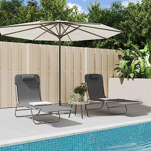 Sonnenliegen Klappbar 2 Stk. Grau Gartenliege mit Textilene Bezug und Stahlrahmen, Klappbare Lounge Liege für Pool, Terrasse, Balkon, Verstellbare Rückenlehne, UV-beständig, Tragkraft 110 kg von WDGJJFECNMUEHI
