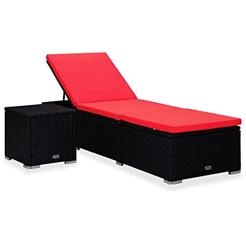 Stylish Sun Lounger with Cushion and Side Table PE Rattan Black Red - Adjustable Chaise Lounge Outdoor Garden Pool Patio Furniture Weather-Resistant Easy to Clean Stylish Sun Lounger with Cushion and Side Table PE Rattan Black Red - Adjustable Chaise Lounge Outdoor Garden Pool Patio Furniture Weather-Resistant Easy to Clean von WDGJJFECNMUEHI