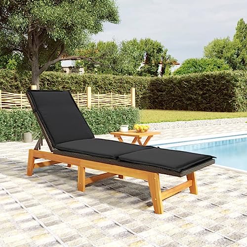 Sun Lounger with Table PE Rattan and Solid Acacia Wood Adjustable Recliner Outdoor Poolside Garden Patio Furniture for Relaxing Comfortable Durable von WDGJJFECNMUEHI
