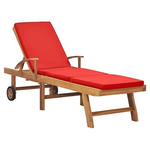 Teak Wood Sun Lounger with Cushion Red - Adjustable Reclining Garden Lounge Chair with Wheels Outdoor Poolside Patio Furniture - Durable Weather-Resistant Solid Wood Deck Chair with Side Table Teak Wood Sun Lounger with Cushion Red - Adjustable Reclining Garden Lounge Chair with Wheels Outdoor Poolside Patio Furniture - Durable Weather-Resistant Solid Wood Deck Chair with Side Table von WDGJJFECNMUEHI