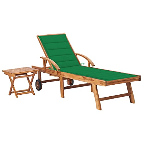 Teak Wood Sun Lounger with Side Table and Cushion, Adjustable Reclining Backrest, 3-Position Footrest, Wheels for Easy Moving, Outdoor Garden Patio Poolside Relaxation Lounge Chair von WDGJJFECNMUEHI