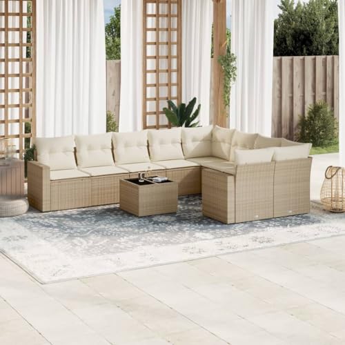 WDGJJFECNMUEHI 10-Piece Garden Sofa Set with Cushions Beige PE Rattan Outdoor Furniture for Patio Terrace, Modular Design with Storage Space & Glass Table, Weather-Resistant Poly Rattan Lounge Set WDGJJFECNMUEHI 10-Piece Garden Sofa Set with Cushions Beige PE Rattan Outdoor Furniture for Patio Terrace, Modular Design with Storage Space & Glass Table, Weather-Resistant Poly Rattan Lounge Set von WDGJJFECNMUEHI