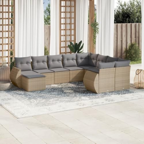 WDGJJFECNMUEHI 10-Piece Garden Sofa Set with Cushions Beige PE Rattan Outdoor Furniture for Patio Terrace, Modular Lounge Set with Glass Table Weather-Resistant Comfortable Seating von WDGJJFECNMUEHI