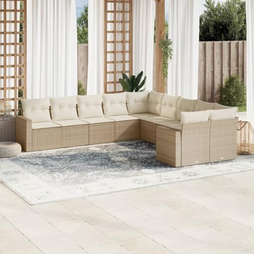 WDGJJFECNMUEHI 10-Piece Garden Sofa Set with Cushions Beige PE Rattan Outdoor Furniture for Patio Terrace, Modular Waterproof Storage Sectional Sofa, UV-Resistant Durable Wicker Lounge Set von WDGJJFECNMUEHI