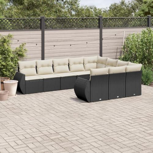 WDGJJFECNMUEHI 10-Piece Garden Sofa Set with Cushions Black PE Rattan Outdoor Furniture for Patio Terrace Backyard Weather-Resistant Modular Design Comfortable Seating von WDGJJFECNMUEHI