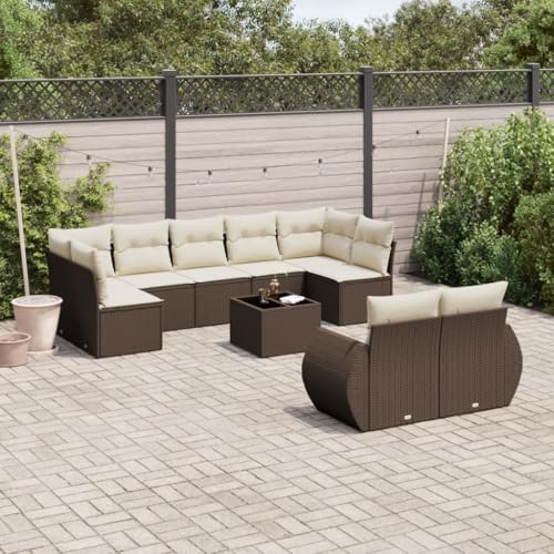WDGJJFECNMUEHI 10-Piece Garden Sofa Set with Cushions Brown PE Rattan Outdoor Furniture for Patio Terrace, Modular Lounge Set with Glass Table Weather-Resistant UV-Protected Comfortable Seating WDGJJFECNMUEHI 10-Piece Garden Sofa Set with Cushions Brown PE Rattan Outdoor Furniture for Patio Terrace, Modular Lounge Set with Glass Table Weather-Resistant UV-Protected Comfortable Seating von WDGJJFECNMUEHI