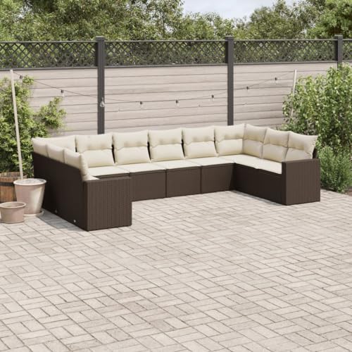 WDGJJFECNMUEHI 10-Piece Garden Sofa Set with Cushions Brown PE Rattan Outdoor Furniture for Patio Terrace Modular Design Weather-Resistant Durable Poly Rattan Lounge Set von WDGJJFECNMUEHI