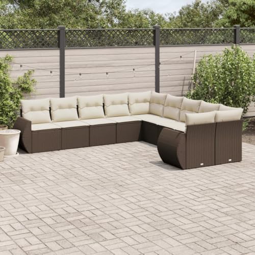 WDGJJFECNMUEHI 10-Piece Garden Sofa Set with Cushions Brown PE Rattan Outdoor Patio Furniture Modular Sectional Sofa for Terrace Backyard Weather-Resistant Comfortable Lounge Set von WDGJJFECNMUEHI