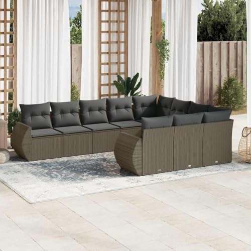WDGJJFECNMUEHI 10-Piece Garden Sofa Set with Cushions Light Gray PE Rattan Outdoor Furniture for Patio Terrace Backyard Modular Design Weather-Resistant Durable Comfortable Seating von WDGJJFECNMUEHI