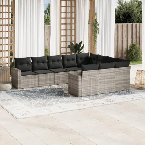 WDGJJFECNMUEHI 10-Piece Garden Sofa Set with Cushions Light Gray PE Rattan Outdoor Furniture for Patio Terrace Modular Design Weatherproof Storage Bag Washable Covers von WDGJJFECNMUEHI