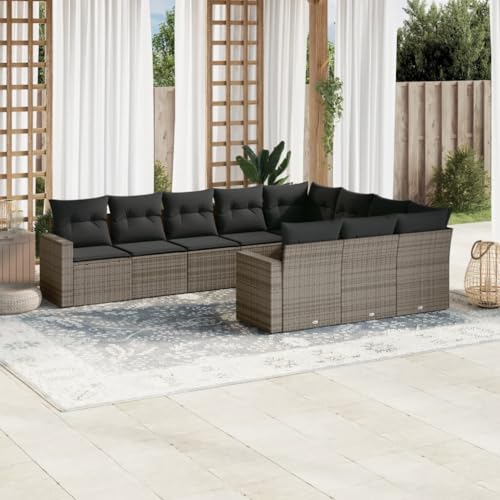 WDGJJFECNMUEHI 10-Piece Outdoor Garden Sofa Set with Cushions Gray PE Rattan Patio Furniture Modular Sectional Wicker Lounge Set for Terrace Backyard Poolside Weather-Resistant Easy to Clean von WDGJJFECNMUEHI
