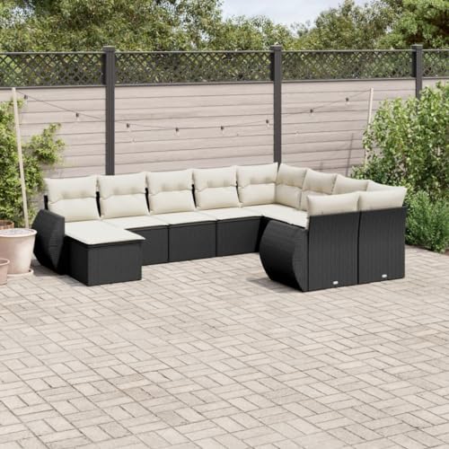 WDGJJFECNMUEHI 10-TLG. Garten-Sofagarnitur mit Kissen Schwarz PE-Rattan, Outdoor Sofa Set mit Glas Tisch und Polster, Modulares Gartenset für Terrasse Garten Balkon, Wetterfest Bequem Langlebig von WDGJJFECNMUEHI