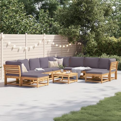 WDGJJFECNMUEHI 11-Piece Garden Lounge Set with Cushions Solid Wood Acacia Outdoor Furniture for Patio Terrace Backyard Relaxation Durable Water-Resistant Modular Design von WDGJJFECNMUEHI