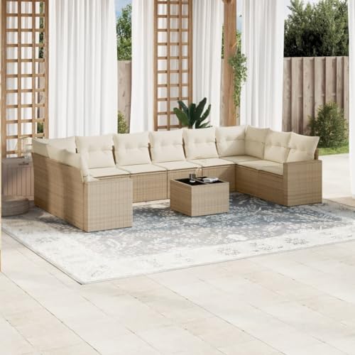 WDGJJFECNMUEHI 11-Piece Garden Sofa Set with Cushions Beige PE Rattan Outdoor Furniture for Patio Terrace, Modular Lounge Set with Storage Space Weatherproof Glass Table UV Resistant WDGJJFECNMUEHI 11-Piece Garden Sofa Set with Cushions Beige PE Rattan Outdoor Furniture for Patio Terrace, Modular Lounge Set with Storage Space Weatherproof Glass Table UV Resistant von WDGJJFECNMUEHI