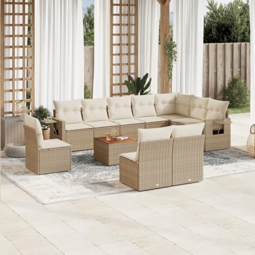 WDGJJFECNMUEHI 11-Piece Garden Sofa Set with Cushions Beige PE Rattan Outdoor Furniture for Patio Terrace Backyard Weather-Resistant Modular Sectional Sofa Group with Coffee Table von WDGJJFECNMUEHI