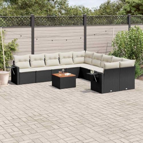 WDGJJFECNMUEHI 11-Piece Garden Sofa Set with Cushions Black PE Rattan Outdoor Furniture for Patio Terrace Backyard Modular Design Weather-Resistant Poly Rattan Lounge Set von WDGJJFECNMUEHI