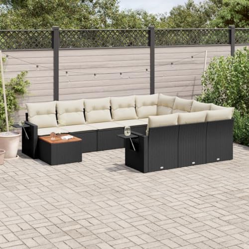WDGJJFECNMUEHI 11-Piece Garden Sofa Set with Cushions Black PE Rattan Outdoor Furniture for Patio Terrace Backyard Weather-Resistant Modular Design Foldable Side Table von WDGJJFECNMUEHI