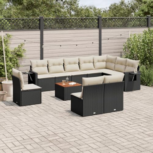 WDGJJFECNMUEHI 11-Piece Garden Sofa Set with Cushions Black PE Rattan Outdoor Furniture for Patio Terrace Backyard Weather-Resistant Modular Sectional Sofa Set with Coffee Table von WDGJJFECNMUEHI