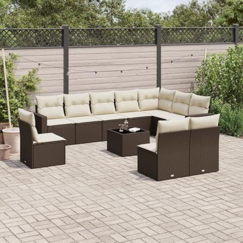 WDGJJFECNMUEHI 11-Piece Garden Sofa Set with Cushions Brown PE Rattan Outdoor Furniture for Patio Terrace, Modular Design with Storage Space & Glass Table, Weather-Resistant Poly Rattan Lounge Set von WDGJJFECNMUEHI
