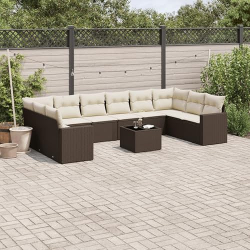 WDGJJFECNMUEHI 11-Piece Garden Sofa Set with Cushions Brown PE Rattan Outdoor Furniture for Patio Terrace, Modular Design with Storage Space & Glass Table, Weather-Resistant Poly Rattan Lounge Set WDGJJFECNMUEHI 11-Piece Garden Sofa Set with Cushions Brown PE Rattan Outdoor Furniture for Patio Terrace, Modular Design with Storage Space & Glass Table, Weather-Resistant Poly Rattan Lounge Set von WDGJJFECNMUEHI