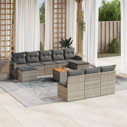 WDGJJFECNMUEHI 11-Piece Garden Sofa Set with Cushions Gray PE Rattan Outdoor Furniture for Patio Terrace, Modular Sectional Seating Group with Side Table, Weather-Resistant & Washable Covers von WDGJJFECNMUEHI