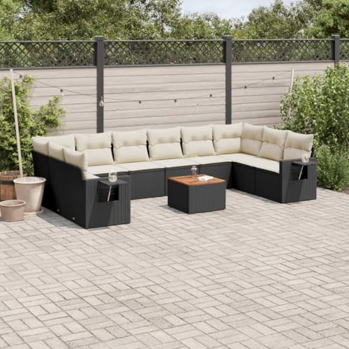 WDGJJFECNMUEHI 11-TLG. Garten-Sofagarnitur mit Kissen Schwarz PE Rattan Outdoor Möbel Set für Terrasse Balkon Garten, Wetterfest mit Beistelltisch, Modulares Design, Abnehmbare Bezüge von WDGJJFECNMUEHI