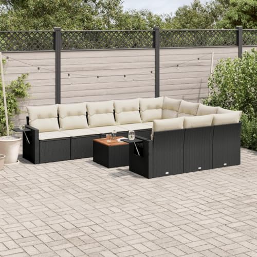 WDGJJFECNMUEHI 11-TLG. Garten-Sofagarnitur mit Kissen Schwarz PE Rattan Outdoor Möbel Set für Terrasse Garten Balkon, Wetterfest mit Beistelltisch und Abnehmbaren Bezügen, Modulares Design von WDGJJFECNMUEHI