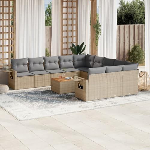 WDGJJFECNMUEHI 12-Piece Garden Sofa Set with Cushions Beige PE Rattan Outdoor Furniture, Modular Patio Conversation Set with Side Table & Washable Covers for Terrace, Backyard von WDGJJFECNMUEHI