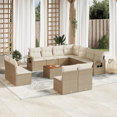 WDGJJFECNMUEHI 12-Piece Garden Sofa Set with Cushions Beige PE Rattan Outdoor Furniture for Patio Terrace, Modular Design with Side Table & Washable Covers, Weather-Resistant Lounge Set von WDGJJFECNMUEHI