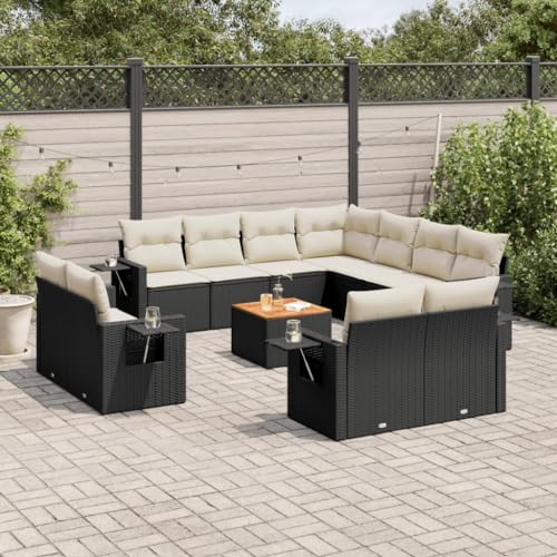 WDGJJFECNMUEHI 12-Piece Garden Sofa Set with Cushions Black PE Rattan Outdoor Furniture for Patio Terrace, Modular Lounge Set with Coffee Table Weatherproof UV Resistant Poly Rattan WDGJJFECNMUEHI 12-Piece Garden Sofa Set with Cushions Black PE Rattan Outdoor Furniture for Patio Terrace, Modular Lounge Set with Coffee Table Weatherproof UV Resistant Poly Rattan von WDGJJFECNMUEHI