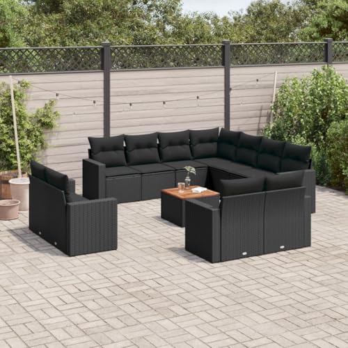 WDGJJFECNMUEHI 12-Piece Garden Sofa Set with Cushions Black PE Rattan Outdoor Furniture for Patio Terrace Backyard Modular Lounge Set Weather Resistant Comfortable Seating von WDGJJFECNMUEHI