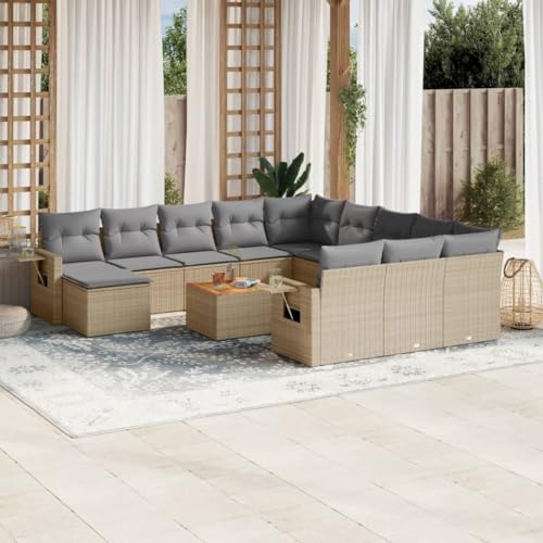 WDGJJFECNMUEHI 13-Piece Garden Sofa Set with Cushions Beige PE Rattan Outdoor Furniture for Patio Terrace, Modular Lounge Set with Coffee Table, Weather-Resistant & UV-Protected Rattan Sofa Group von WDGJJFECNMUEHI