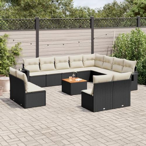 WDGJJFECNMUEHI 13-Piece Garden Sofa Set with Cushions Black PE Rattan Outdoor Furniture for Patio Terrace Backyard Lounge Modular Sectional Set Weather-Resistant Wicker Rattan Sofa Group von WDGJJFECNMUEHI