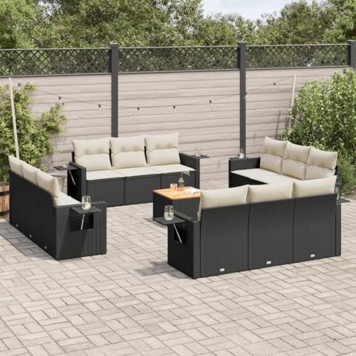 WDGJJFECNMUEHI 13-TLG. Garten-Sofagarnitur mit Kissen Schwarz PE Rattan Outdoor Möbel Set für Terrasse Garten, Wetterfestes Sofa Set mit Beistelltisch und Abnehmbaren Kissen, Modulares Design von WDGJJFECNMUEHI