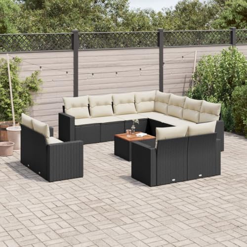 WDGJJFECNMUEHI 13-TLG. Garten-Sofagarnitur mit Kissen Schwarz PE-Rattan Outdoor Sofa Set für Terrasse Garten, Modulares Design, Wetterbeständig, Bequem mit Polsterkissen von WDGJJFECNMUEHI