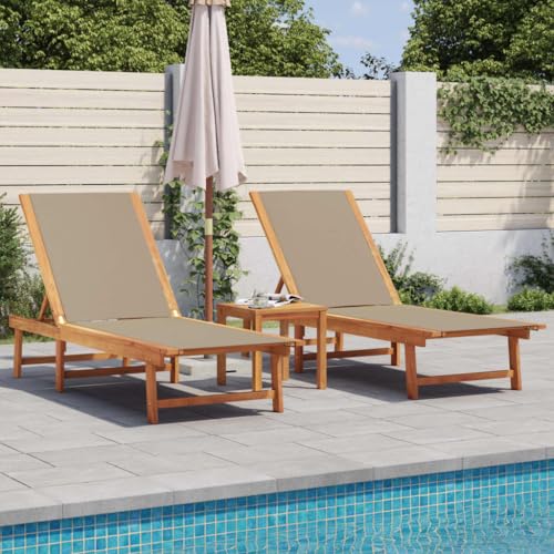 WDGJJFECNMUEHI 2 Pack Sun Loungers with Side Table Taupe Solid Wood Acacia Textilene Outdoor Furniture for Pool Garden Patio Adjustable Backrest Weather Resistant WDGJJFECNMUEHI 2 Pack Sun Loungers with Side Table Taupe Solid Wood Acacia Textilene Outdoor Furniture for Pool Garden Patio Adjustable Backrest Weather Resistant von WDGJJFECNMUEHI