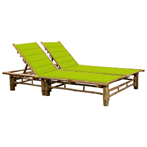 WDGJJFECNMUEHI 2-Person Bambus Sun Lounger with Cushions, Adjustable Backrest in 3 Positions, Weather-Resistant Outdoor Daybed for Garden, Poolside, Patio, 200 x 130 cm, Light Green Polyester Pads von WDGJJFECNMUEHI
