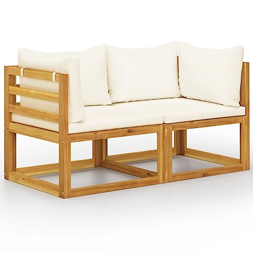 WDGJJFECNMUEHI 2 Seater Garden Bench with Cream White Cushions, Outdoor Patio Furniture Set, Weather Resistant Acacia Wood, Modular Corner Sofa for Terrace and Garden WDGJJFECNMUEHI 2 Seater Garden Bench with Cream White Cushions, Outdoor Patio Furniture Set, Weather Resistant Acacia Wood, Modular Corner Sofa for Terrace and Garden von WDGJJFECNMUEHI