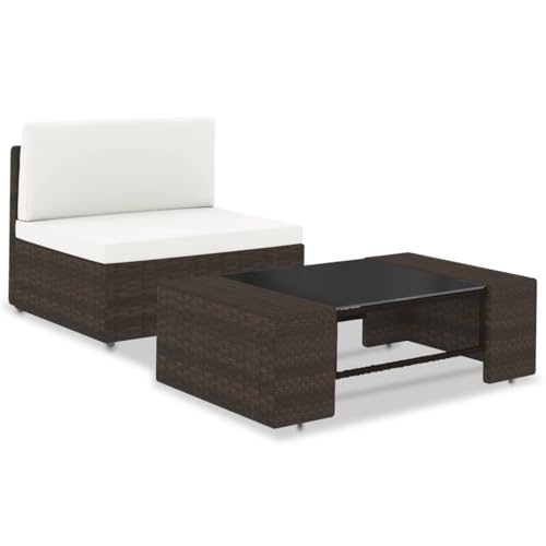 WDGJJFECNMUEHI 2-TLG. Garten-Lounge-Set Poly Rattan Braun, Outdoor Modular Sofa Set with Coffee Table, Weatherproof PE Rattan & Steel Frame, Removable Cushions, Perfect for Patio, Garden, Balcony von WDGJJFECNMUEHI