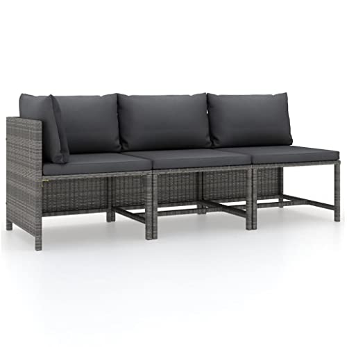 WDGJJFECNMUEHI 3-Piece Garden Lounge Set with Cushions Gray PE Rattan Outdoor Furniture Patio Sofa Set Weather-Resistant Modular Design for Terrace Balcony Backyard Relaxation von WDGJJFECNMUEHI
