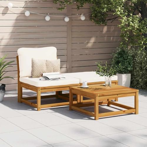 WDGJJFECNMUEHI 3-Piece Garden Lounge Set with Cushions Solid Wood Acacia Outdoor Patio Furniture for Terrace Backyard Relaxation Modern Rattan Design Waterproof von WDGJJFECNMUEHI