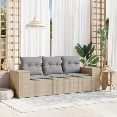 WDGJJFECNMUEHI 3-Piece Garden Sofa Set with Cushions Beige PE Rattan Outdoor Furniture for Patio Terrace Balcony Weather-Resistant Modular Design Comfortable Seating von WDGJJFECNMUEHI