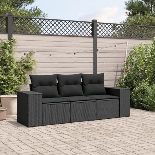 WDGJJFECNMUEHI 3-Piece Garden Sofa Set with Cushions Black PE Rattan Outdoor Furniture for Patio Terrace Backyard Lounge Modular Design Weather-Resistant Comfortable Seating von WDGJJFECNMUEHI